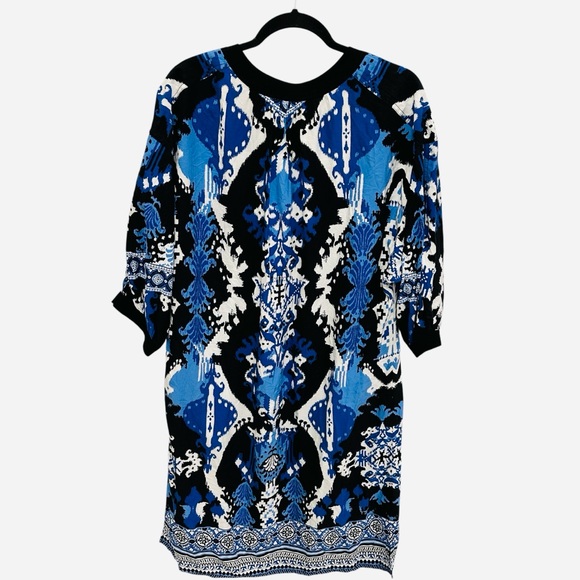 Chico’s blue white black ikat print contemporary artsy dress Size L - Picture 9 of 12